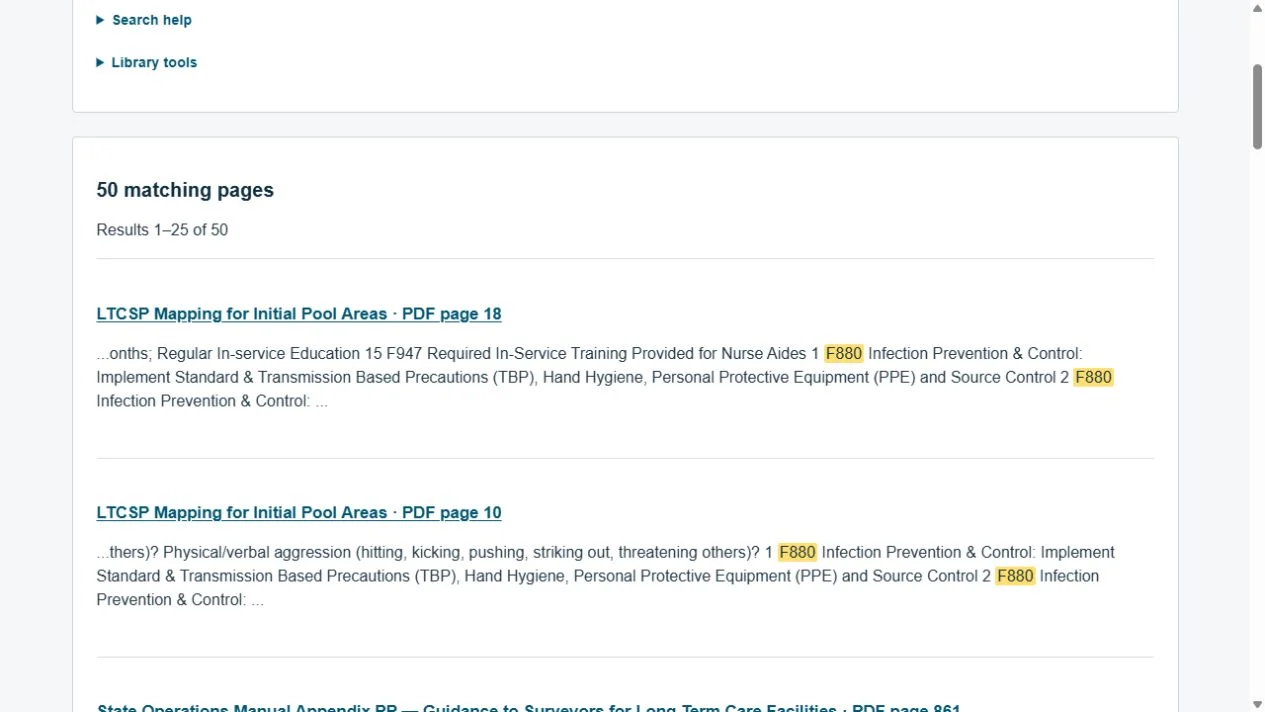 A search for F880 showing matching PDF pages and highlighted terms.